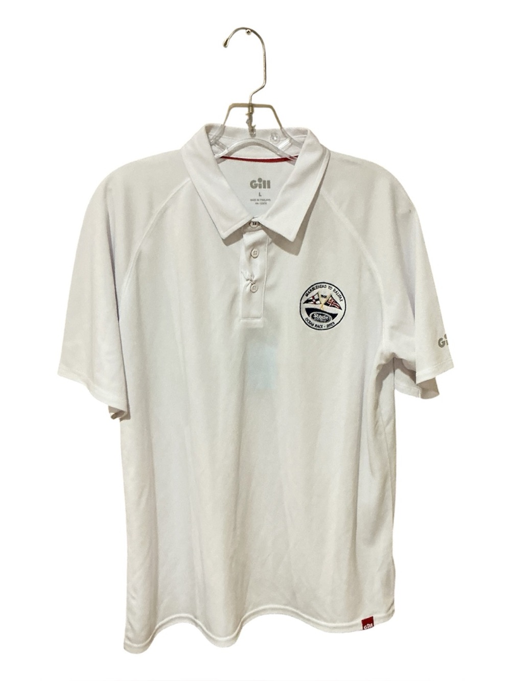 Yachting Race White Polo Shirt L 2023 polyester 50+UV nautical Gill Marine nwt